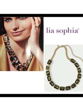 Lia Sophia Versailles Olivine Necklace Emerald Gold Cut Crystal retired